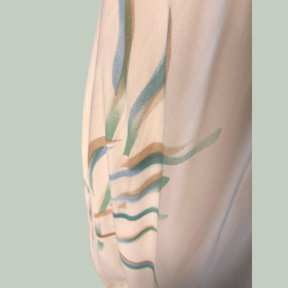 Boho Empire Waist Rare Maxi Dress Abstract Leaf Print S Cream Vintage - Picture 3 of 10